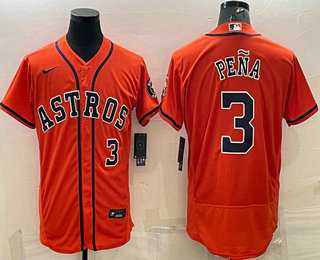 Mens Houston Astros #3 Jeremy Pena Number Orange Stitched MLB Flex Base Nike Jersey